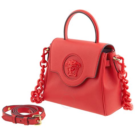 Versace Ladies Red Leather La Medusa Small Handbag 